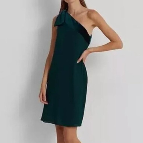 Lauren Ralph Lauren Green Asymmetrical Tie Front Dress NWT! - Picture 2 of 6